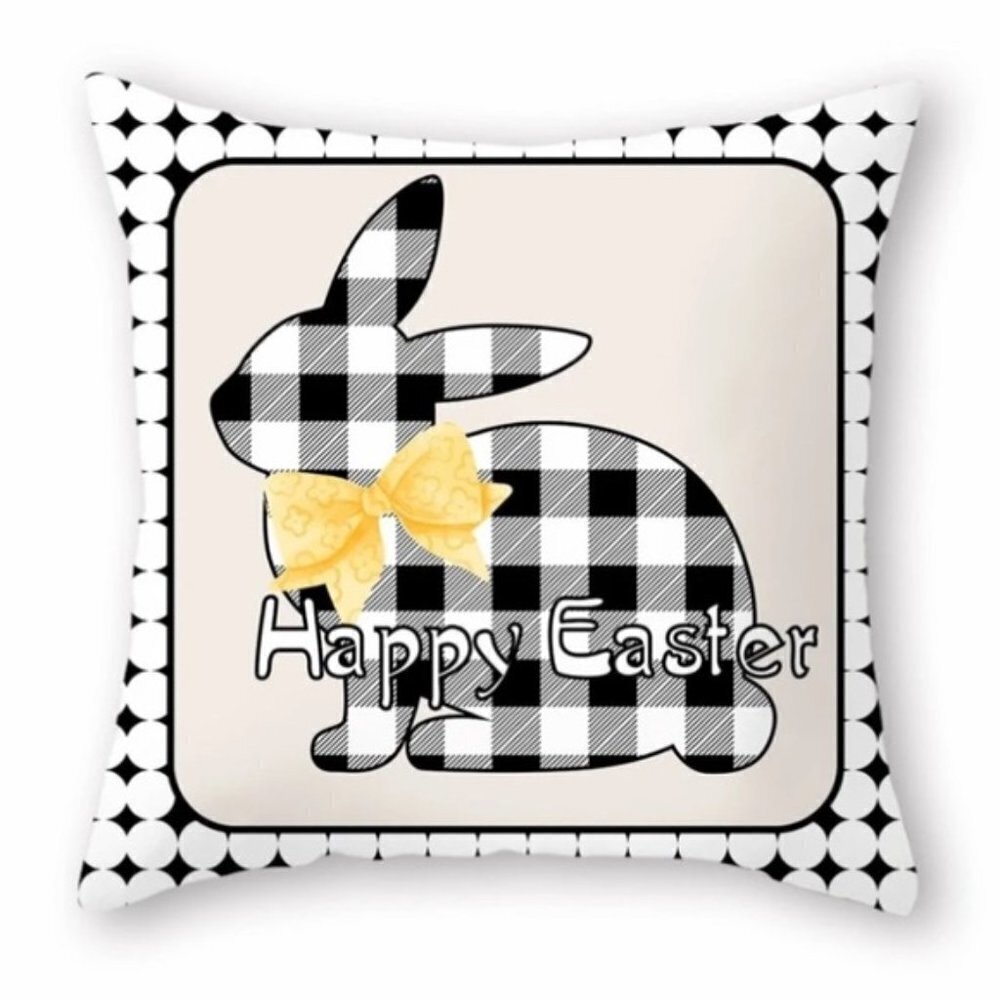 Easter Pillow Cover Buffalo Check Bunny Plaid Zipper Closure 17.7 Inch Square - Picture 13 of 13